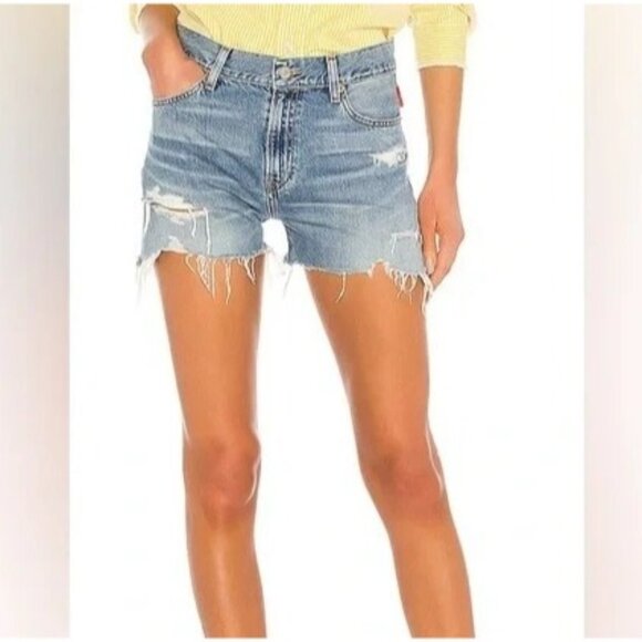 Denimist Nic Mid Rise Cutoff Blue Distressed High Rise Shorts Size 26 Festival - Picture 1 of 6
